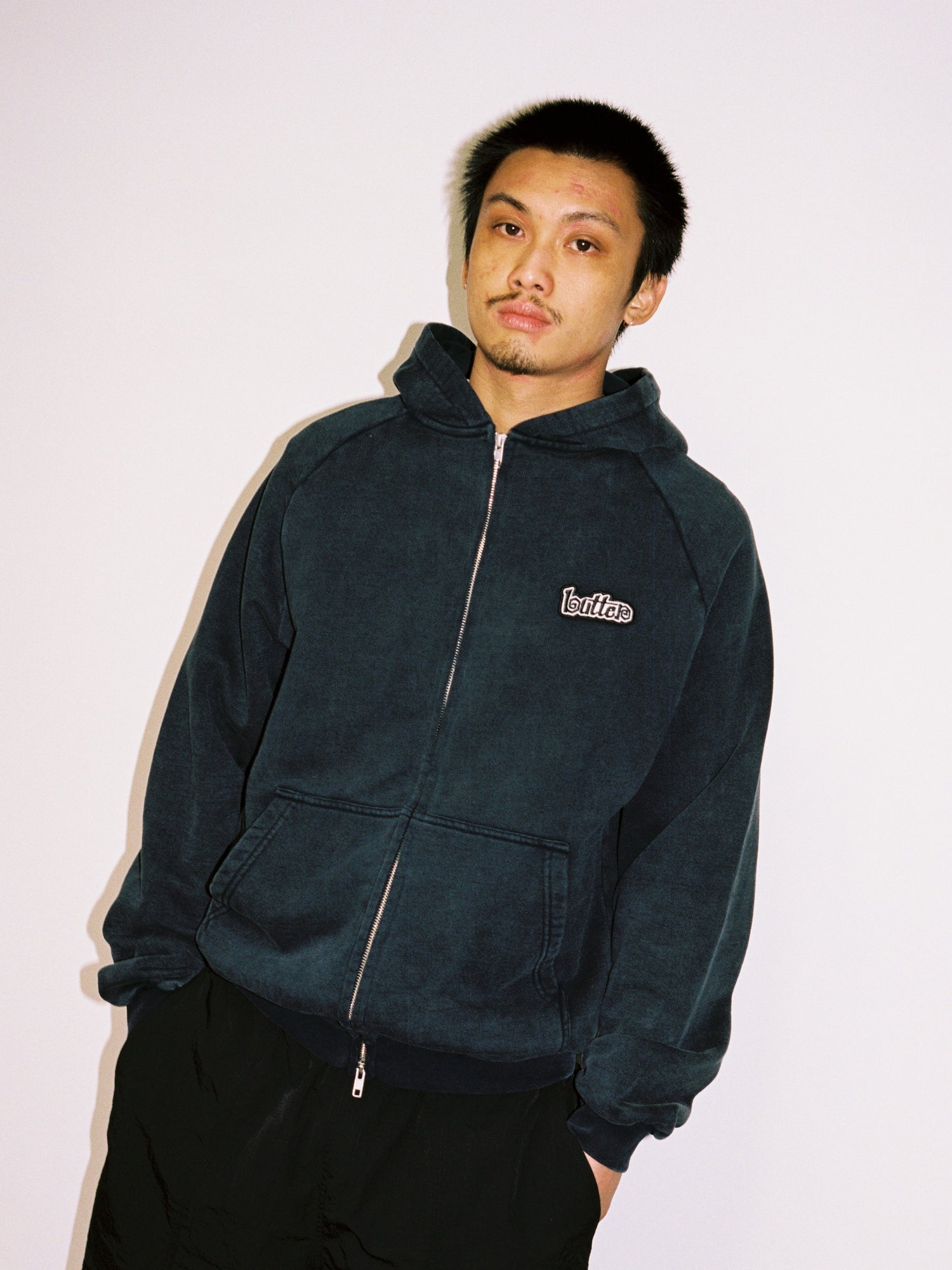 Swirl Zip-Thru Hood, Navy