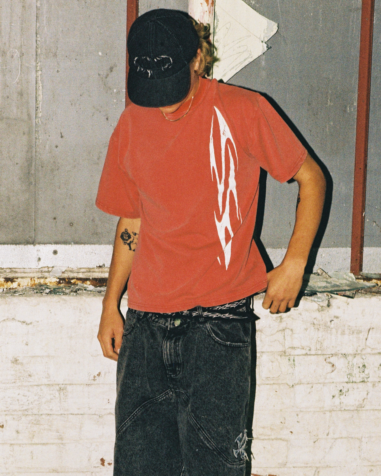 Applique Denim Cap, Black