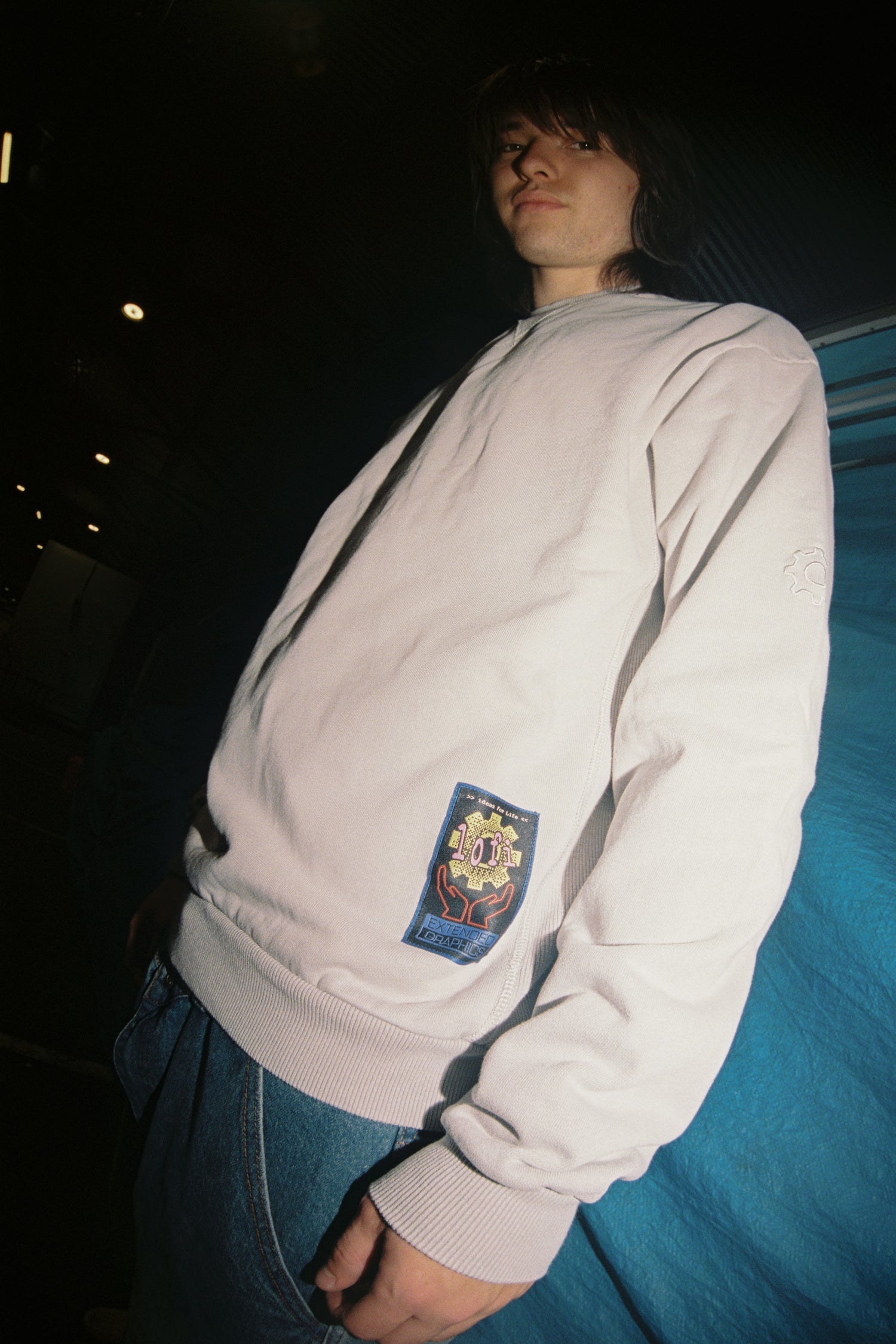 Ideas Crewneck, Distressed Cement