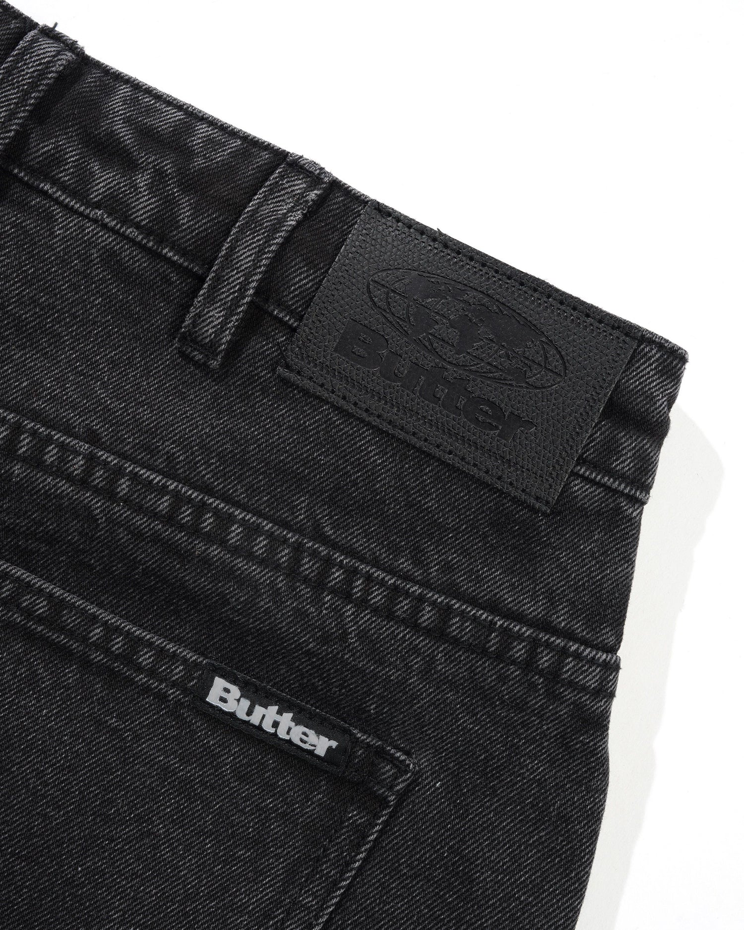 Baggy Denim Shorts, Distressed Black