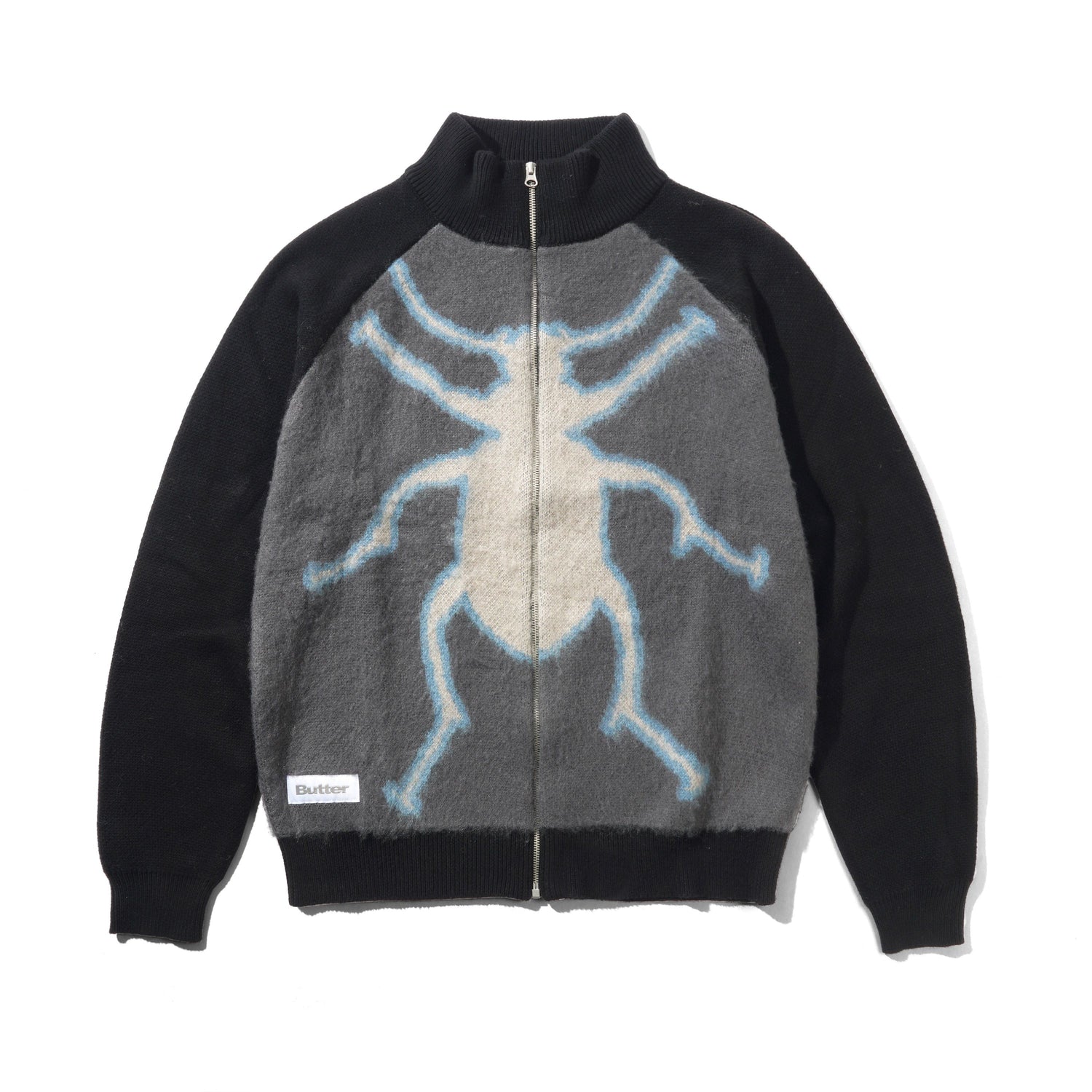 Beetle Zip-Thru Knit Sweater, Black