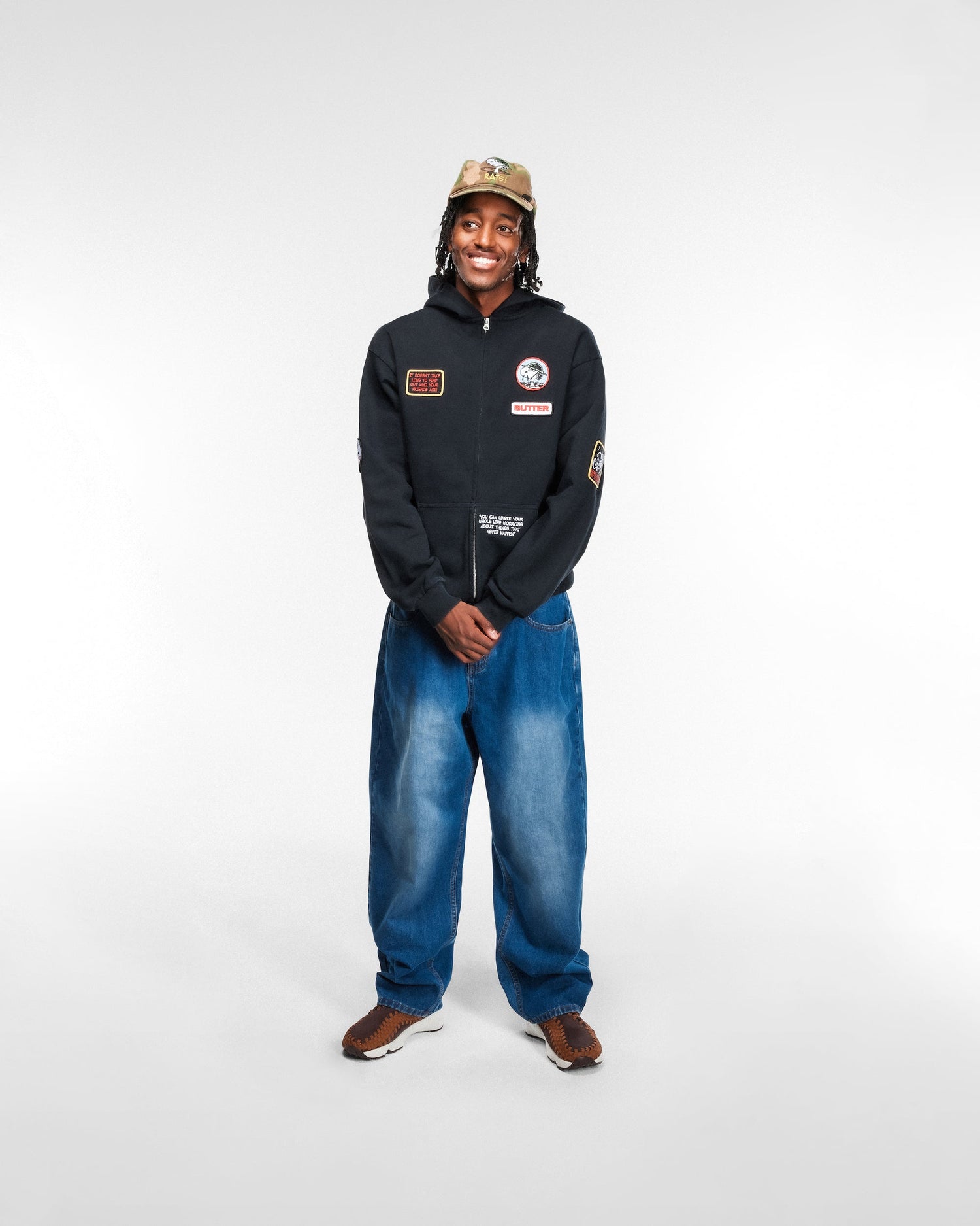 Patches Zip-Thru Hood, Washed Black