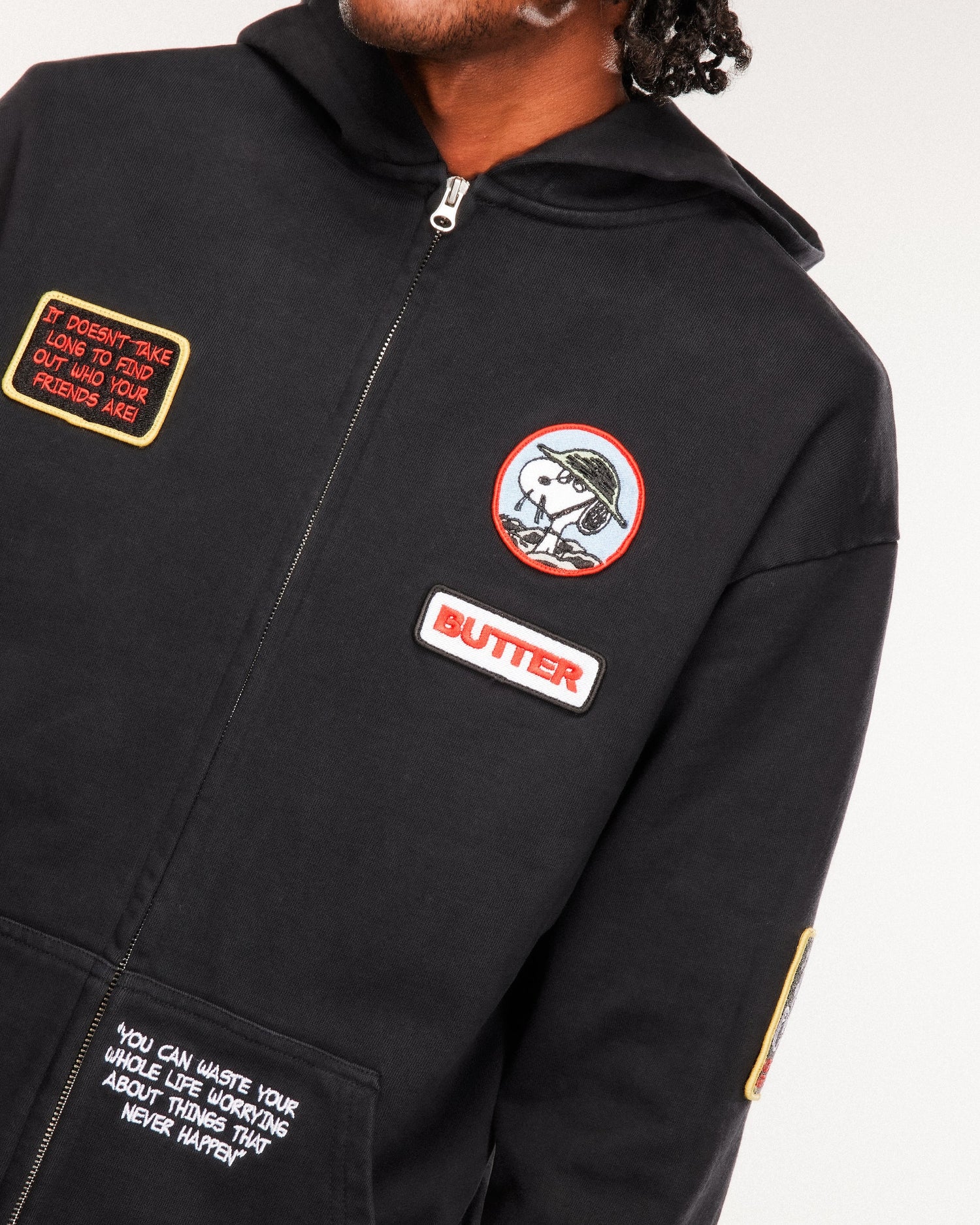 Patches Zip-Thru Hood, Washed Black