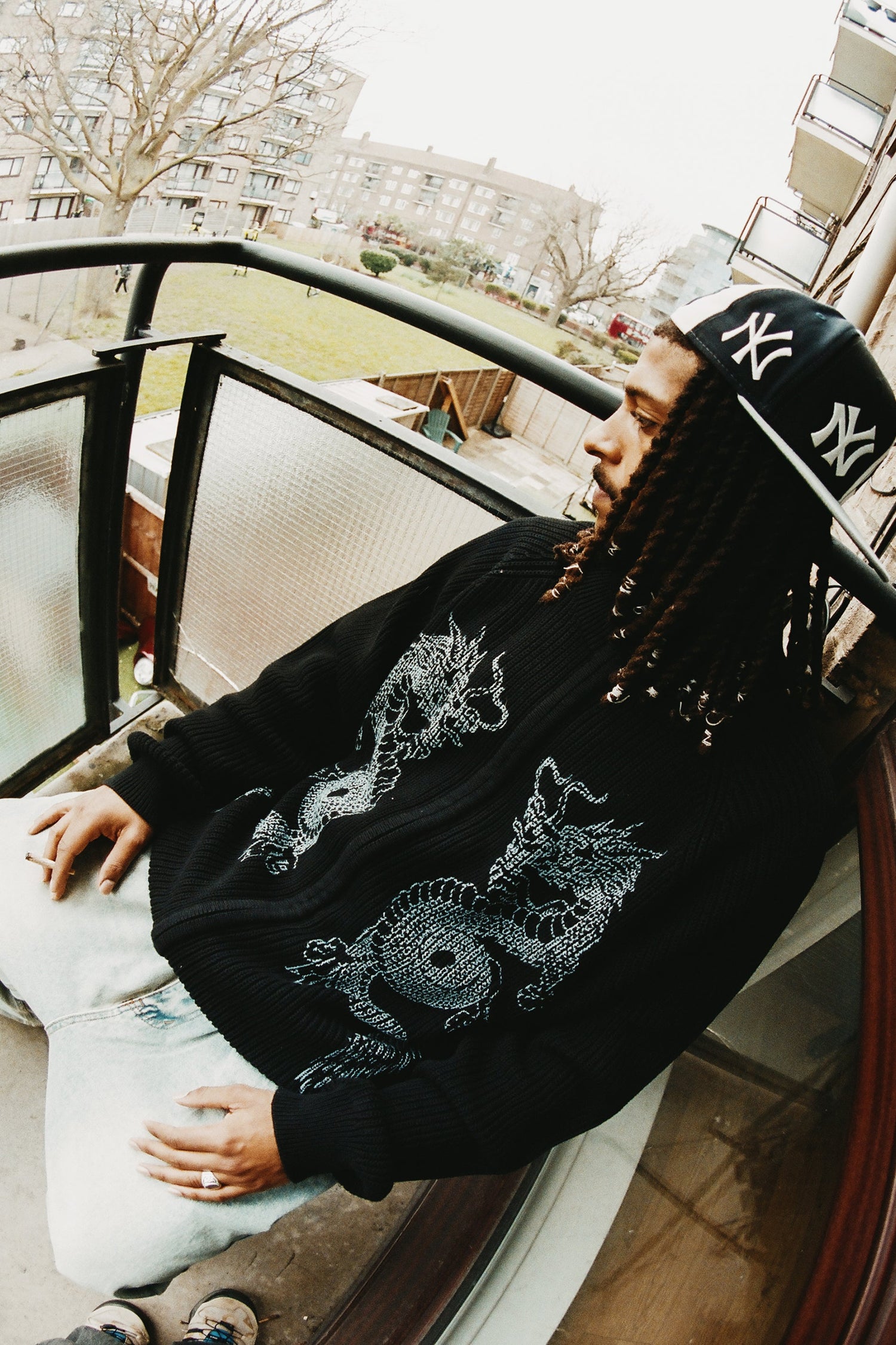 Dragon Zip-Thru Knit Sweater, Black