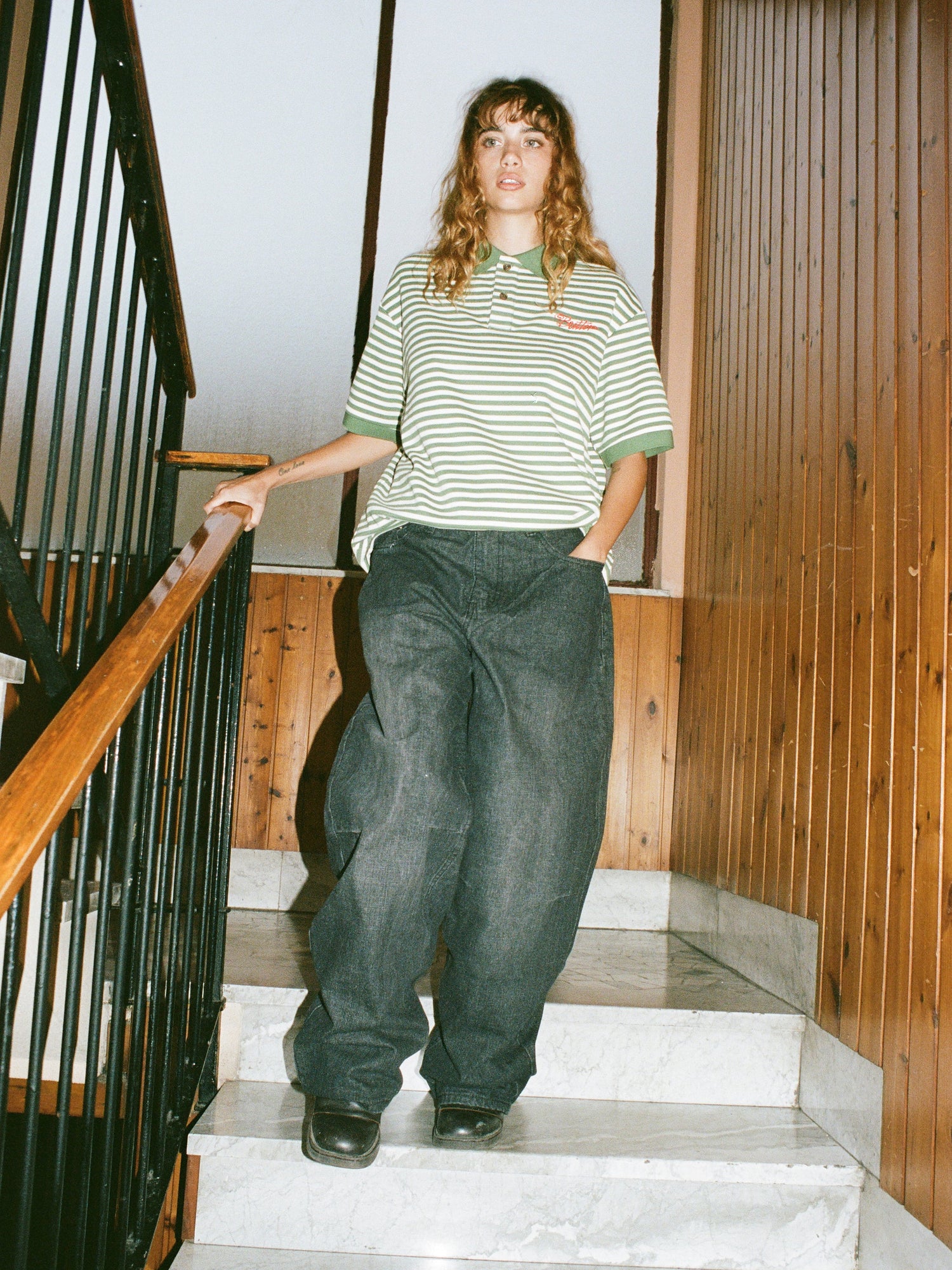Stripe Polo Shirt, Sage / Natural