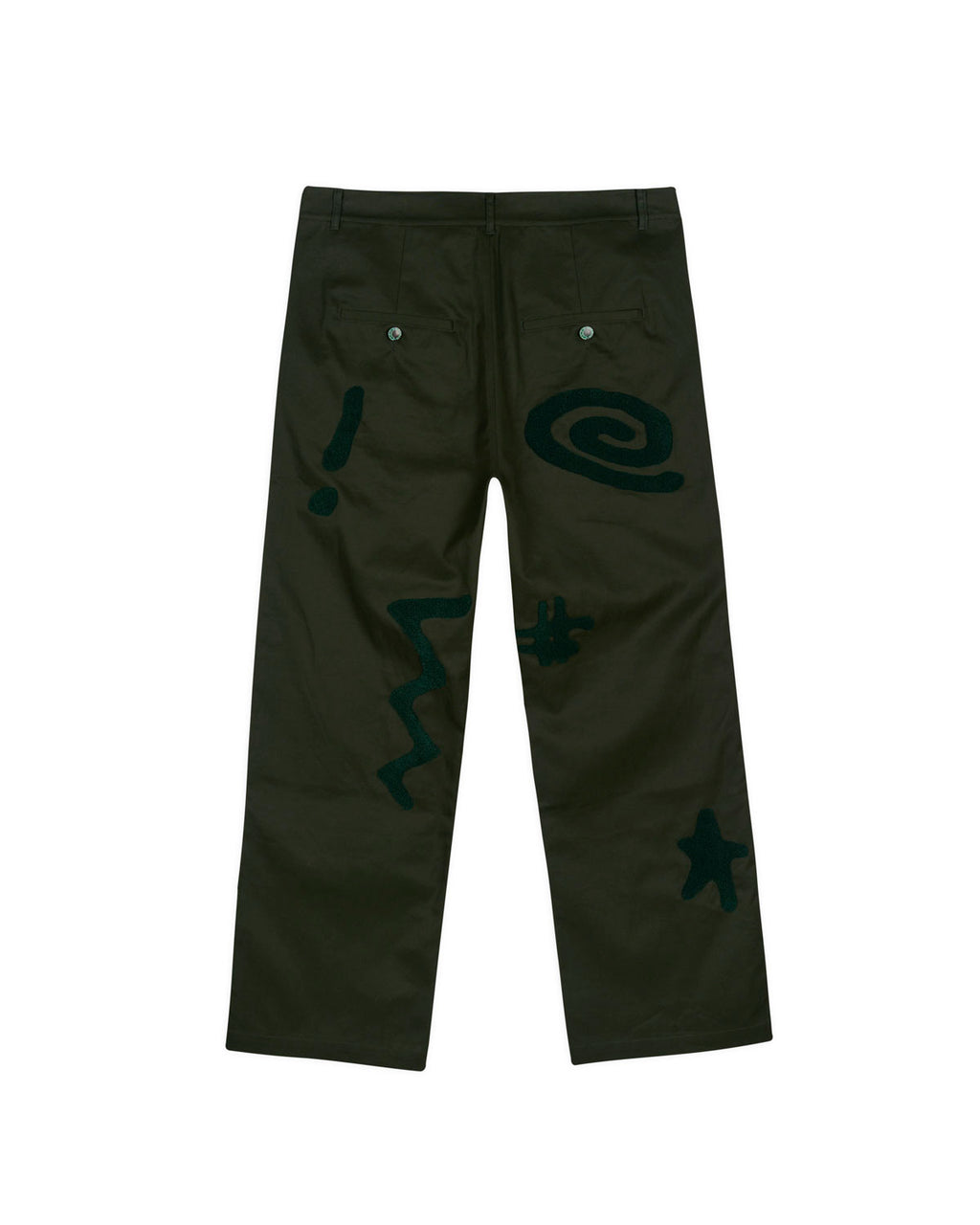 Chenille Symbols Four Pocket Pant, Deep Green