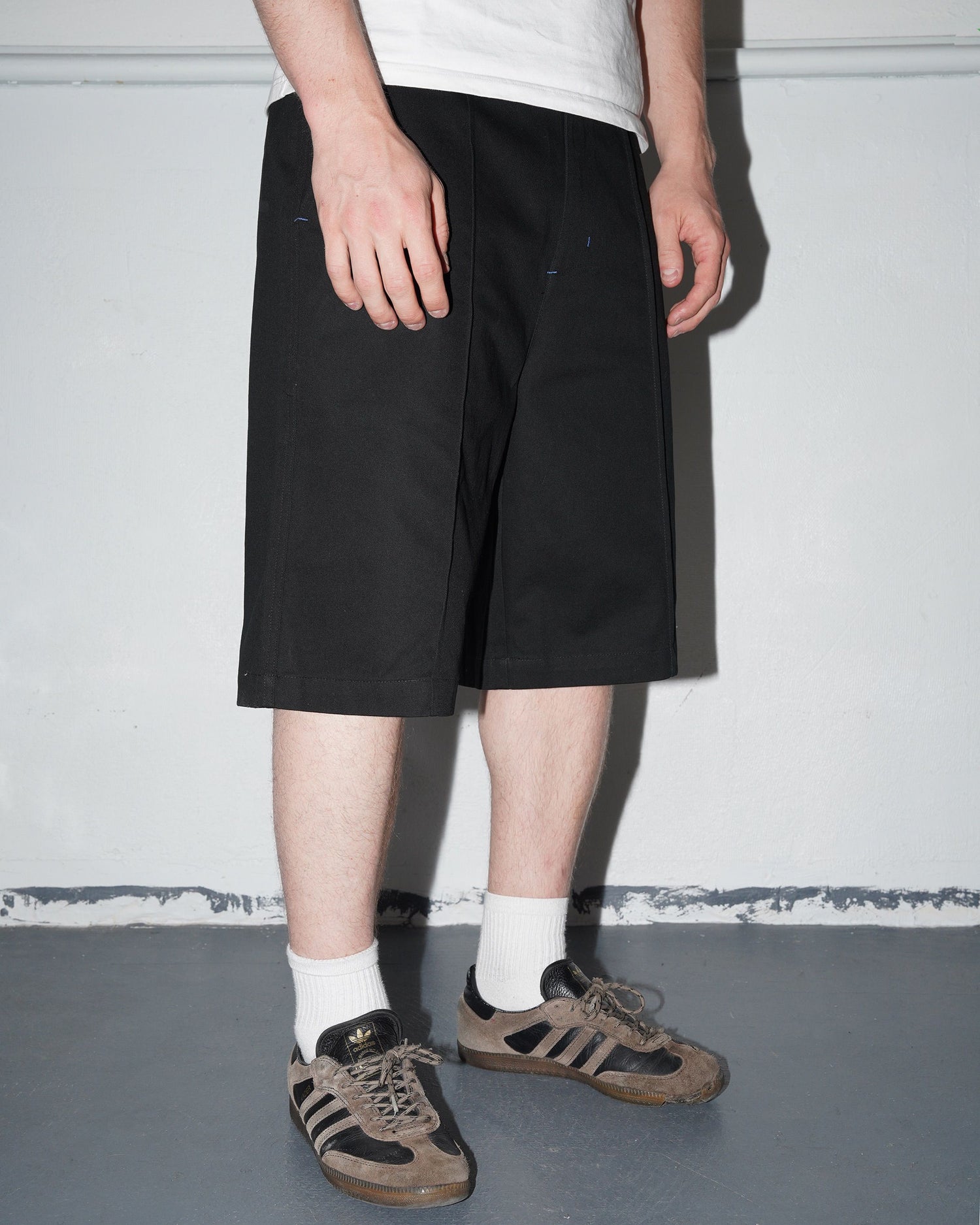 Cotton Pleated Shorts, Black