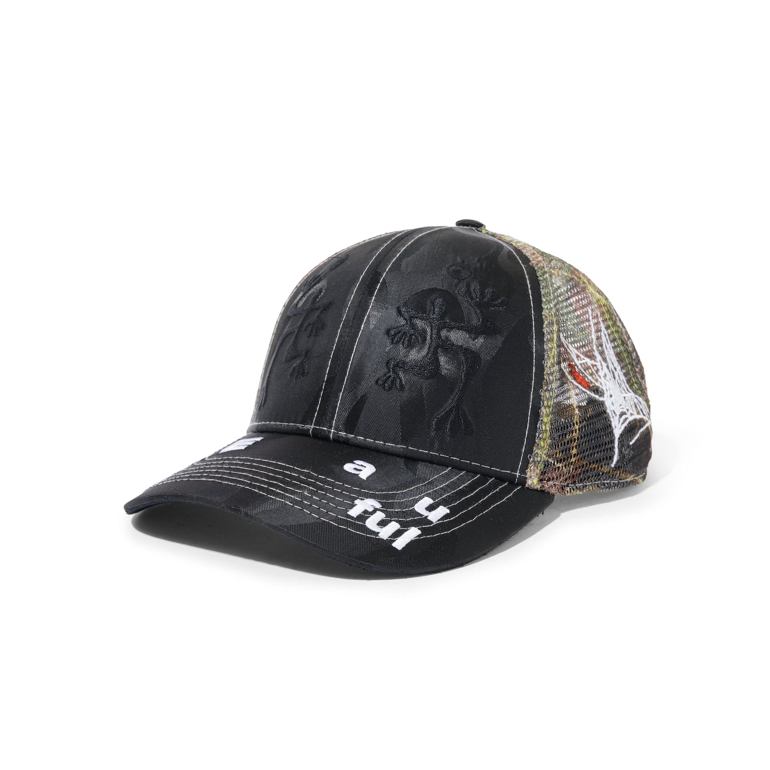 Biyu Trucker Hat, Satin Black Camo