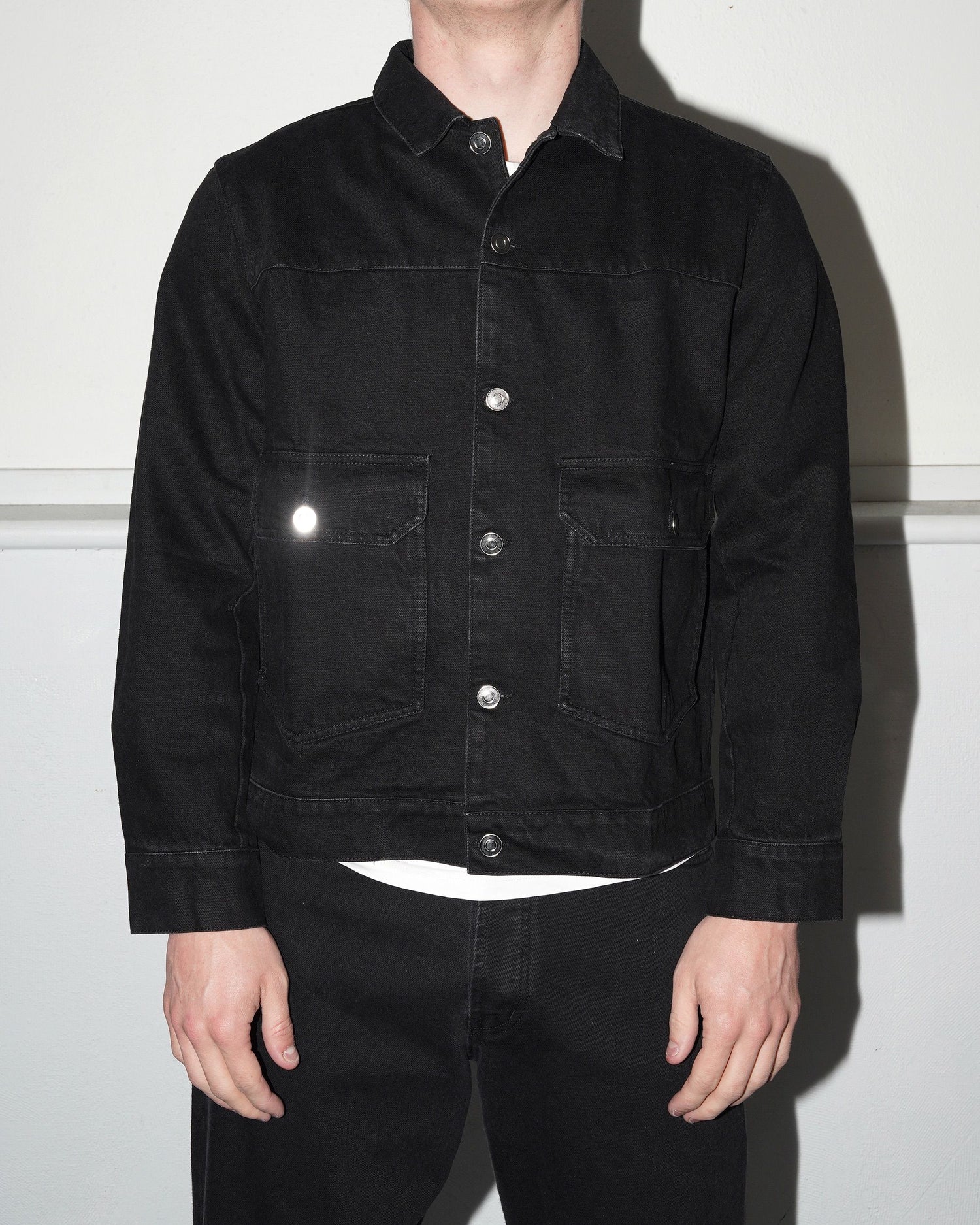 Full Button Denim Jacket, Black