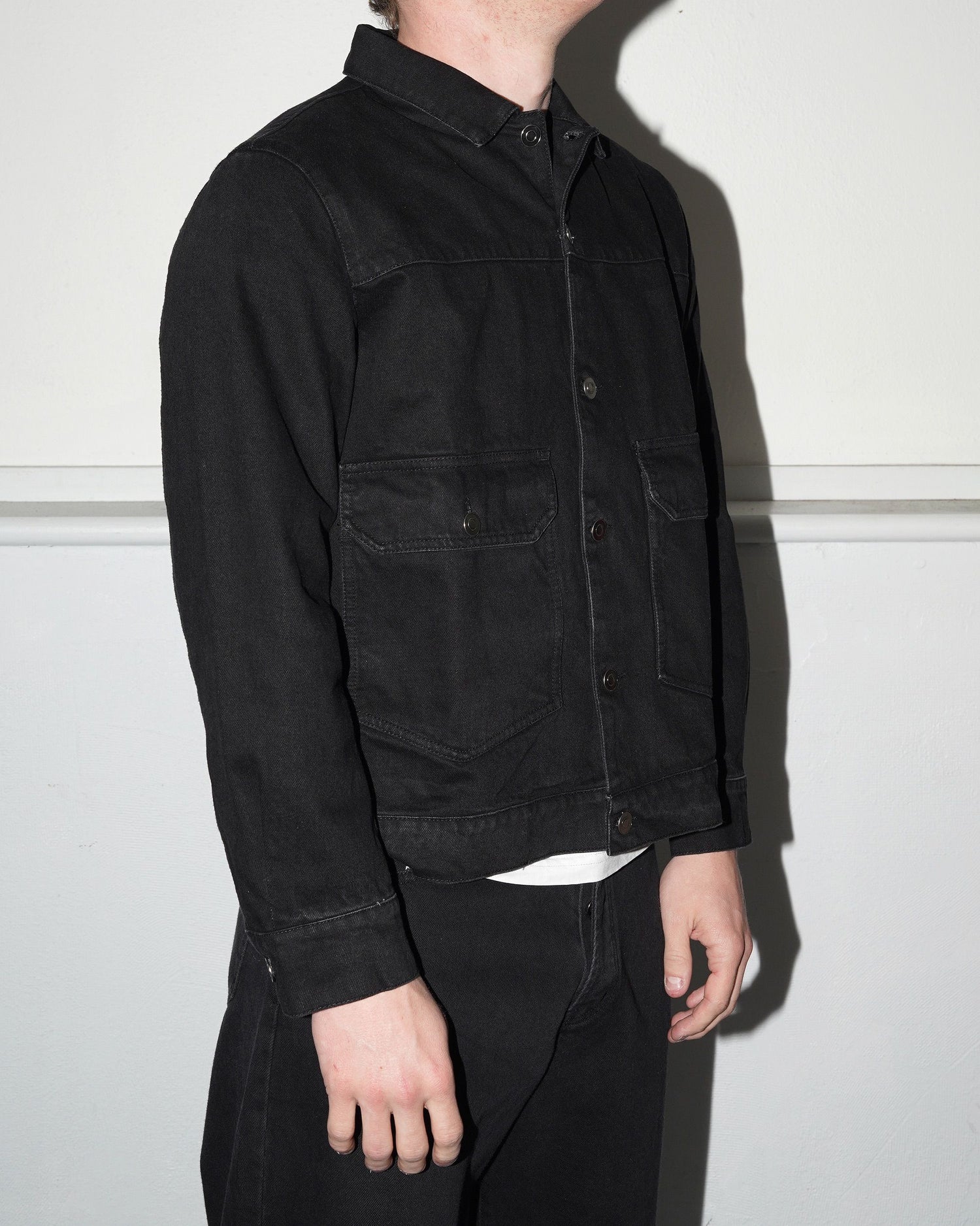 Full Button Denim Jacket, Black