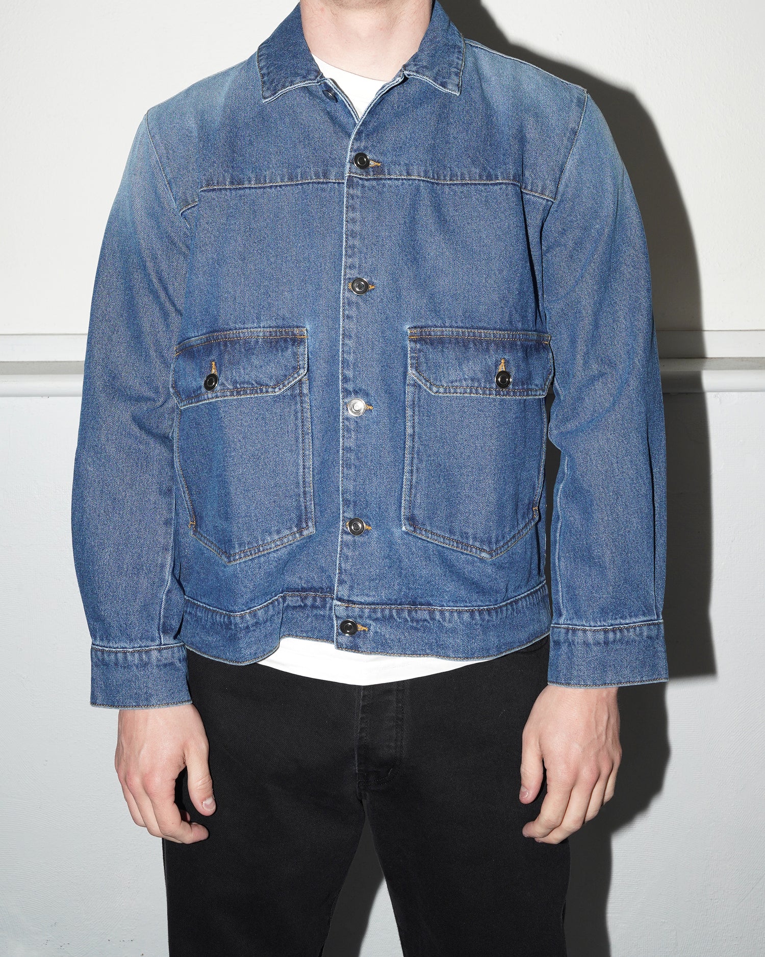 Full Button Denim Jacket, Rinsed Denim