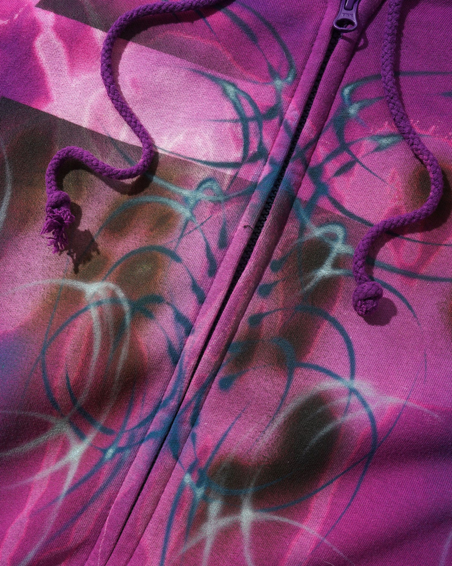 1 Of 1 Bleached / Airbrushed Zip-Thru Pullover Hood, Purple