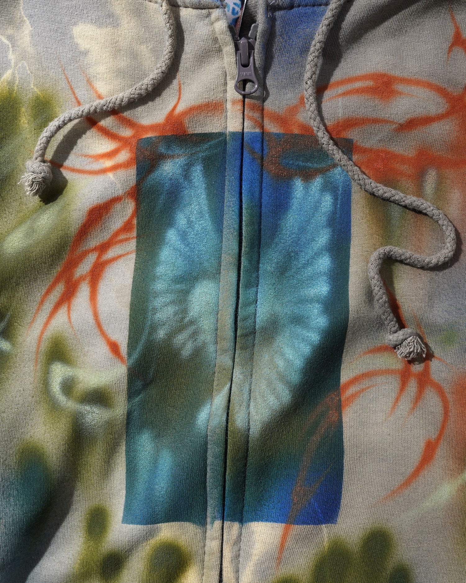 1 Of 1 Bleached / Airbrushed Zip-Thru Pullover Hood, Grey