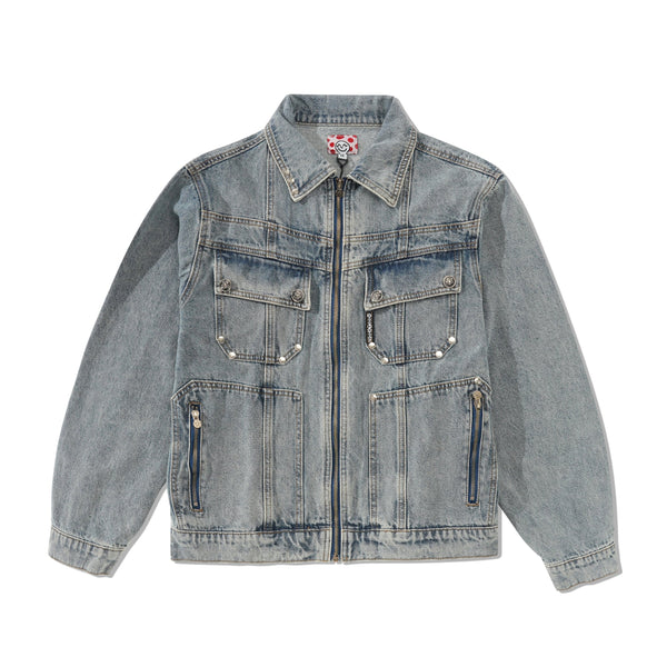 Star Team Denim Zip Up Jacket, Blue