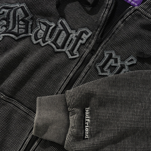 badfriend Waffle Knit Zip-Thru, Off Black
