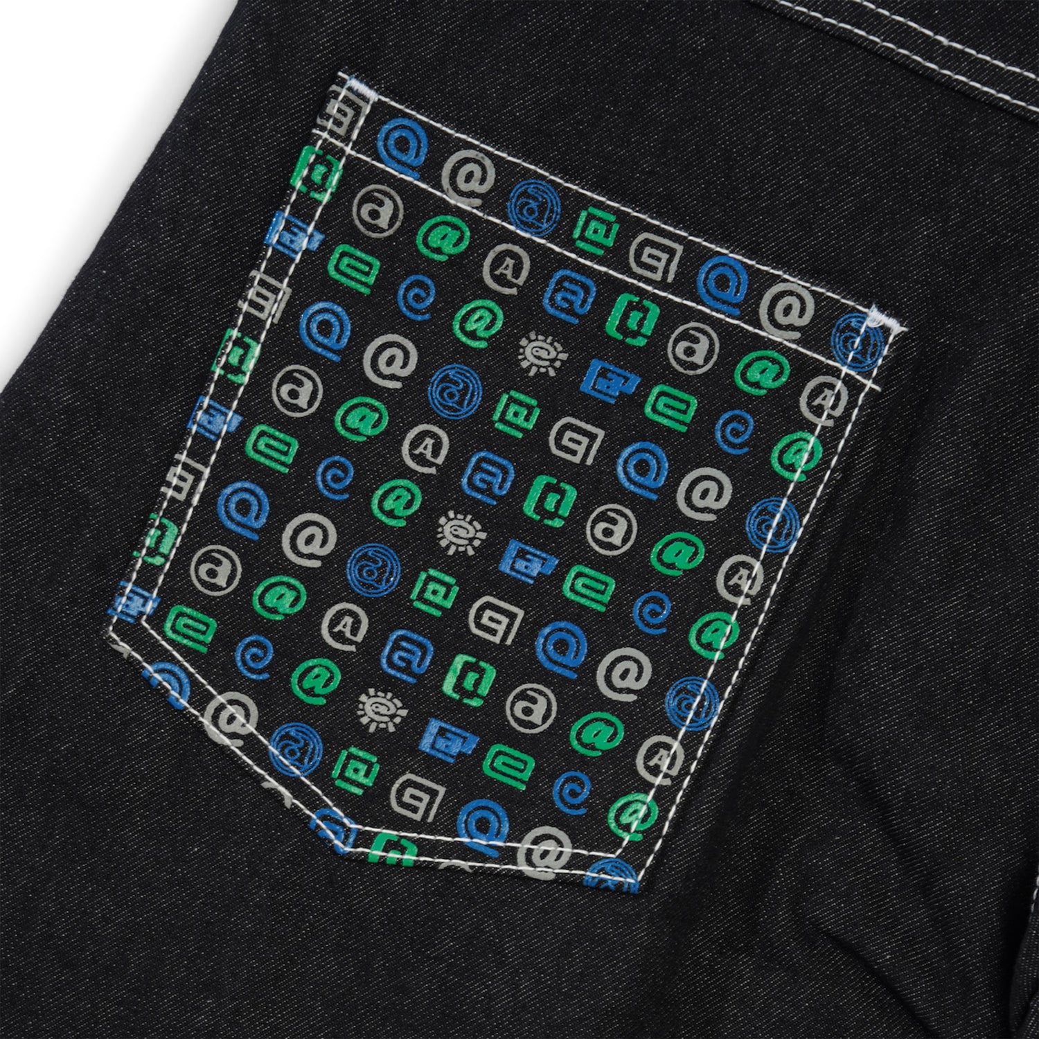 Back Pocket Print Denim Shorts, Black