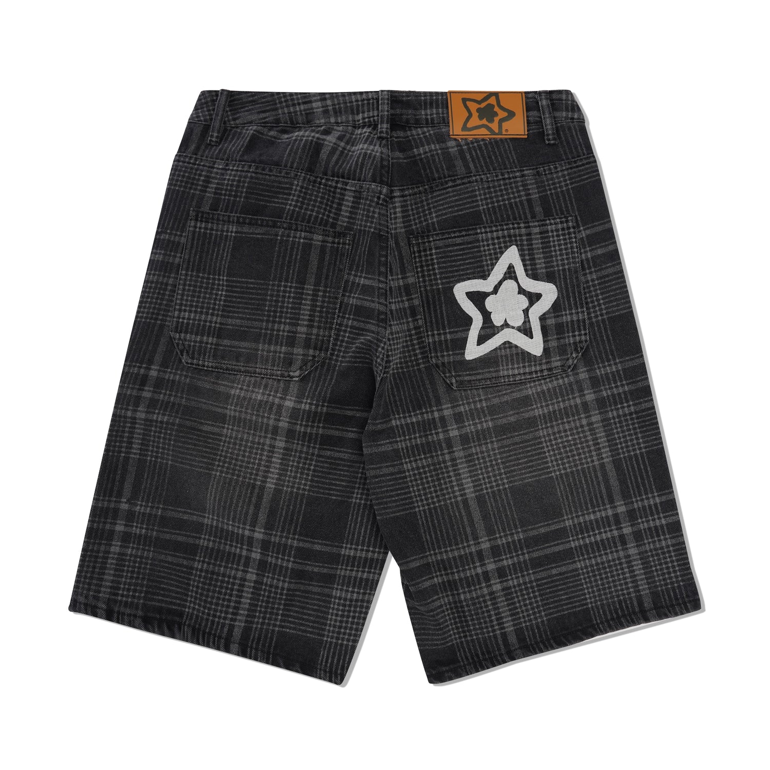 Plaid Star Denim Jean Short, Black