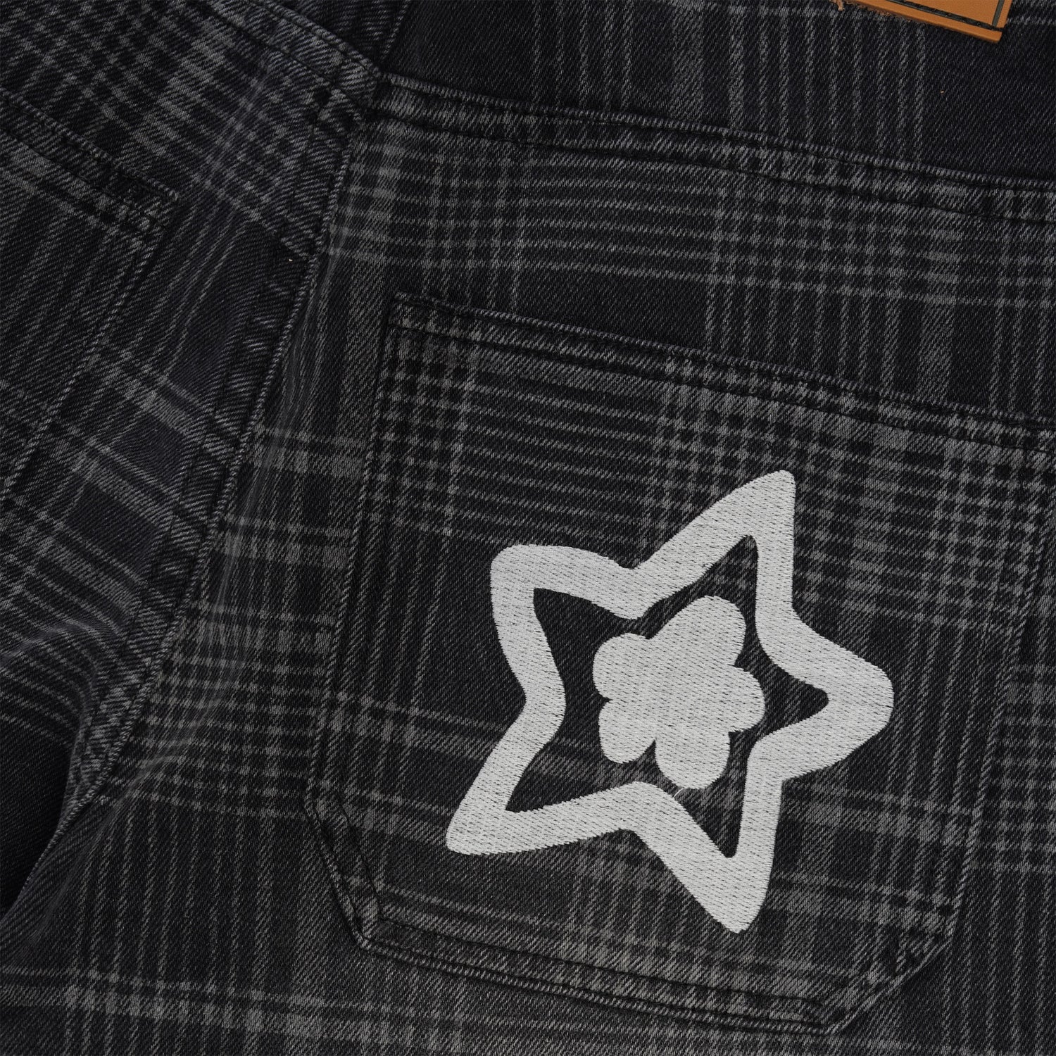 Plaid Star Denim Jean Short, Black