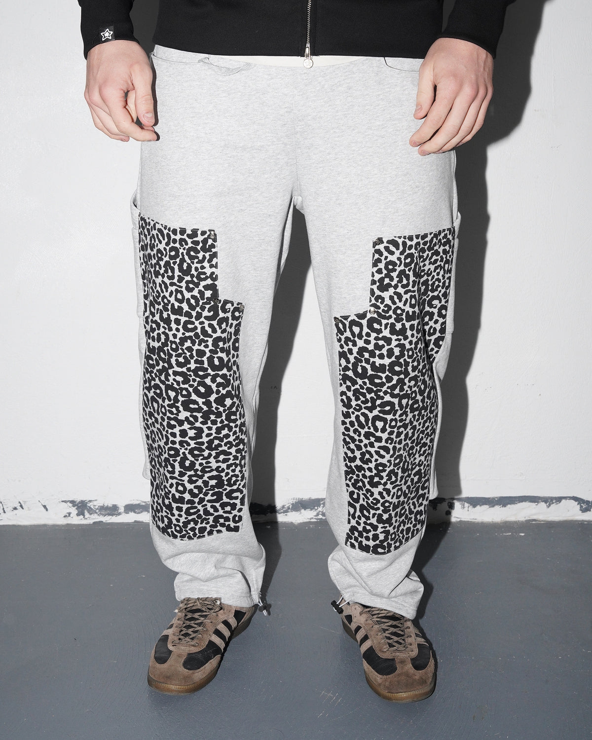 Leopard Double Knee Sweatpants, Grey