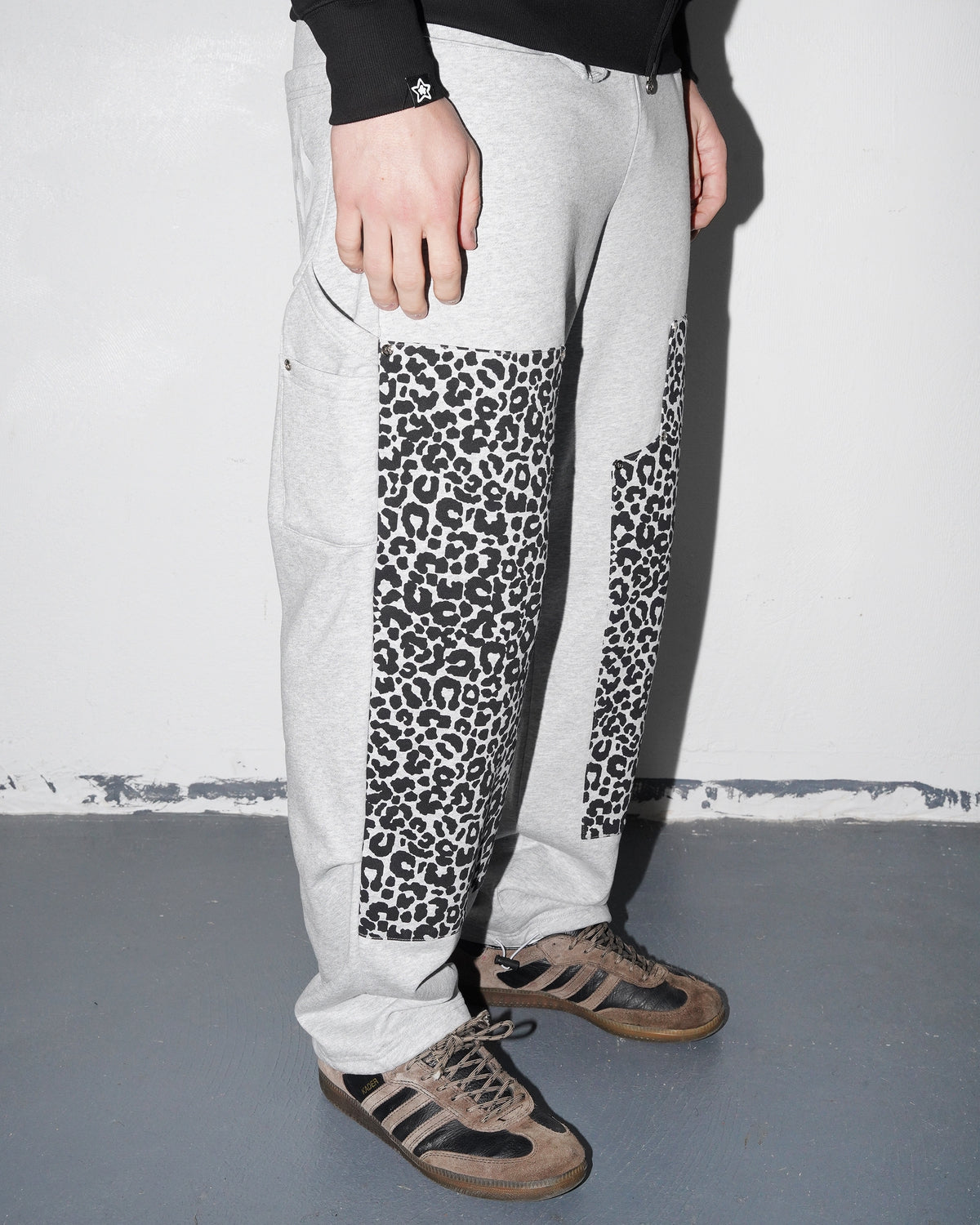 Leopard Double Knee Sweatpants, Grey
