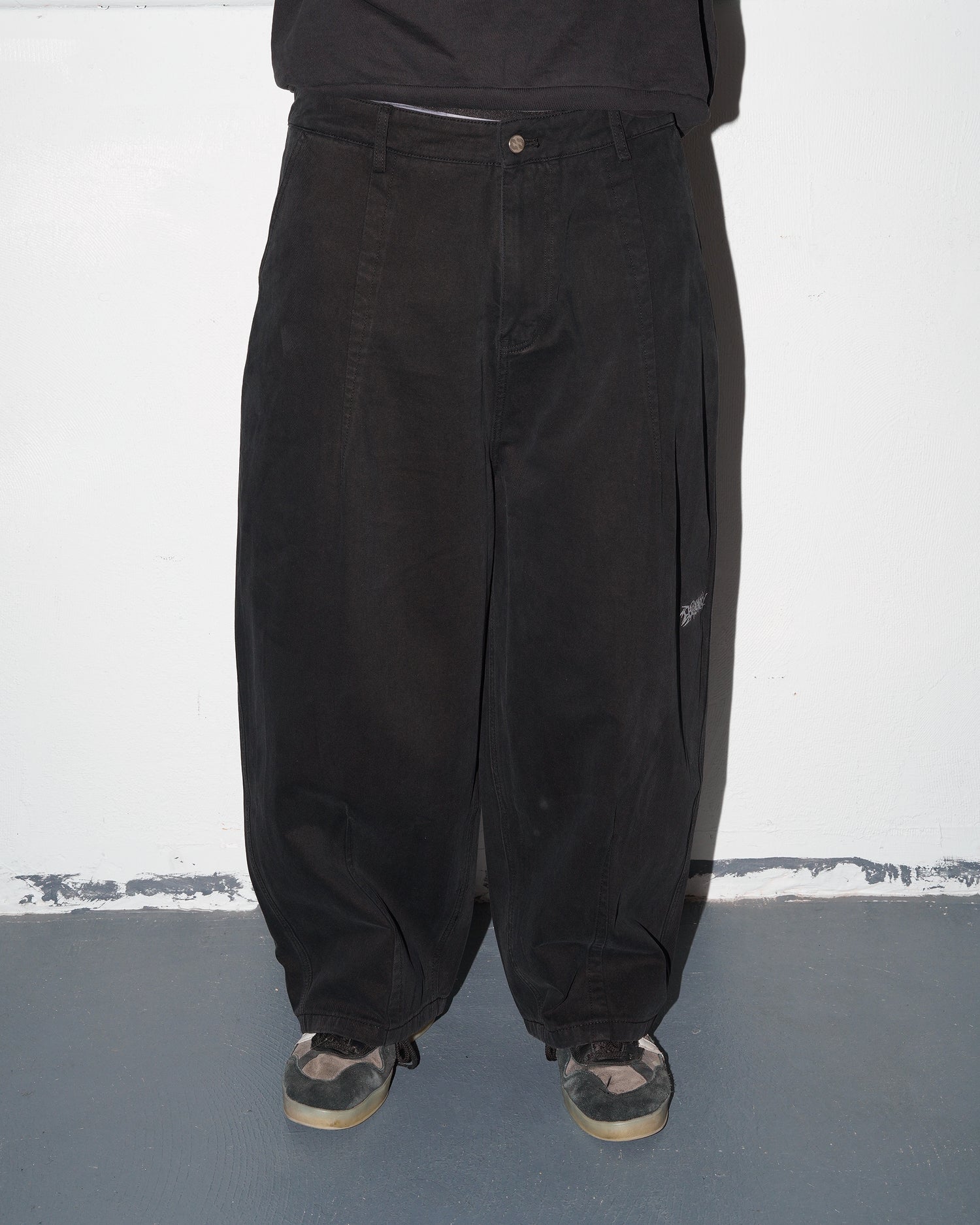Wide Leg Canvas Pants, Black