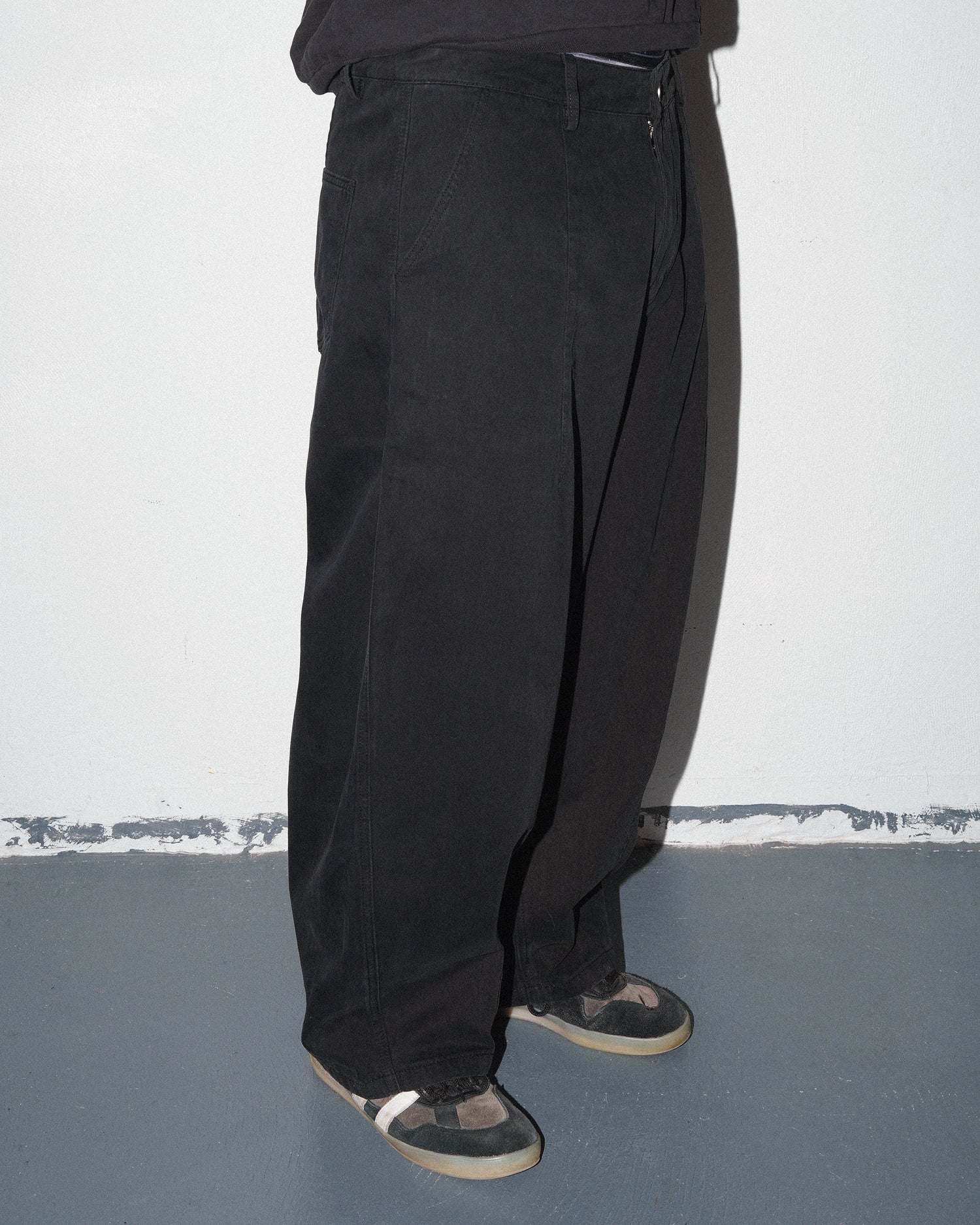 Wide Leg Canvas Pants, Black