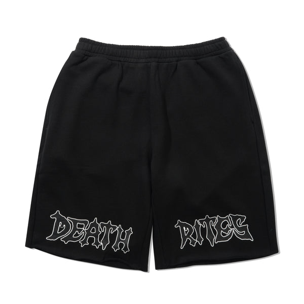 Death Rites Script Cut-Off Sweat Shorts, Black