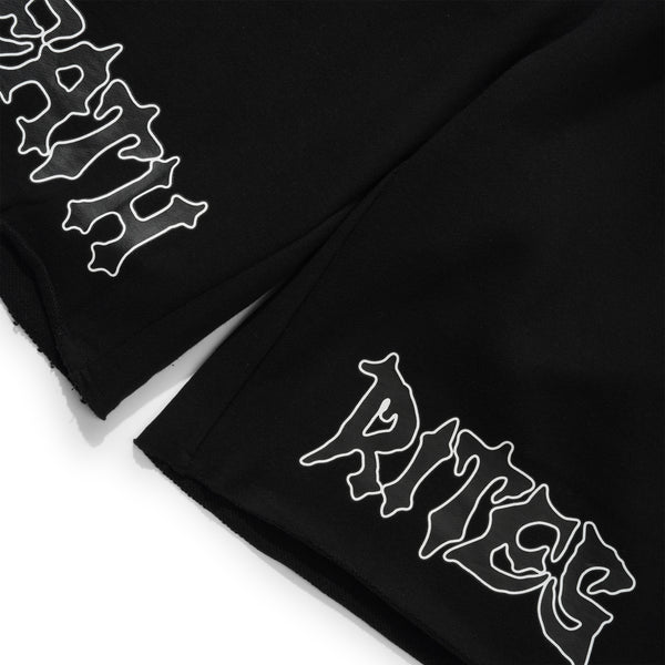 Death Rites Script Cut-Off Sweat Shorts, Black