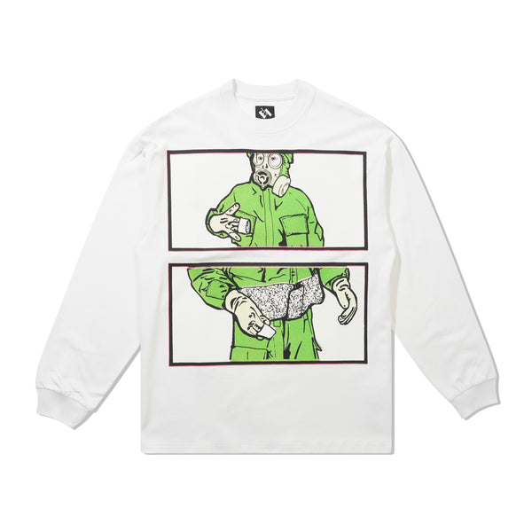 The Trilogy Tapes TTT Gas Mask Instruction L/S Tee, White
