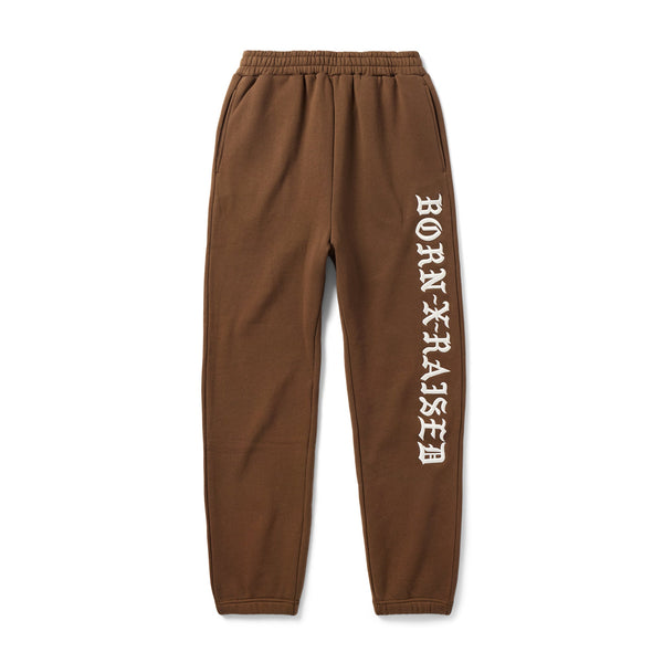 Born X Raised Embroidered Sweat Pants, Walnut / Cream
