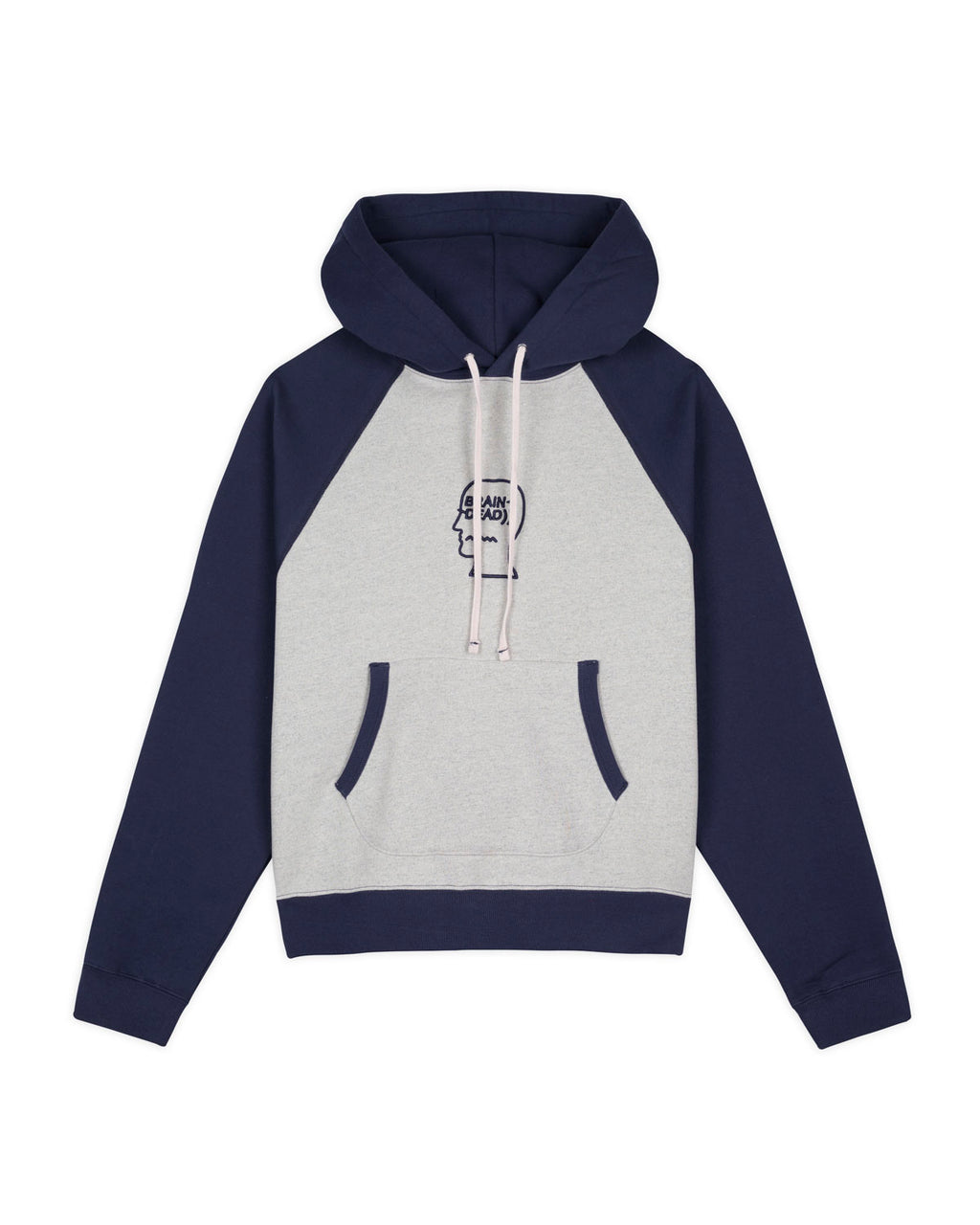 Fleece Logo Head Raglan Hood, Oatmeal Navy