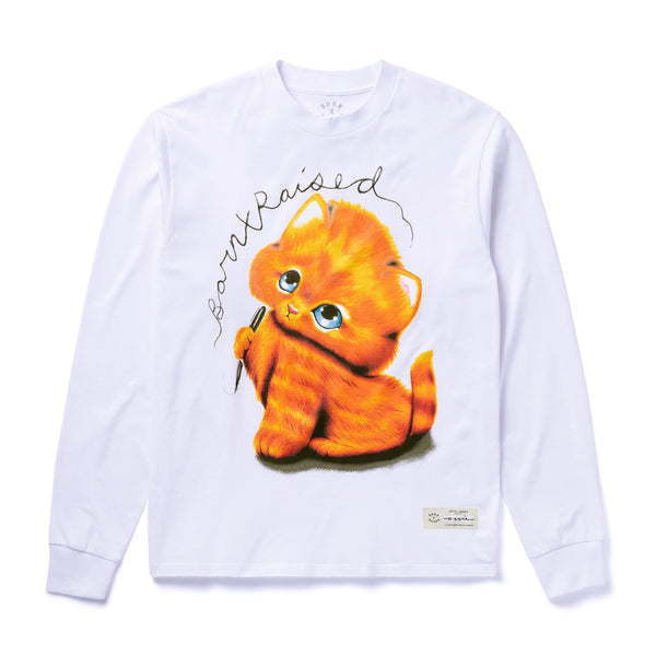 Born X Raised Kitty L/S Tee, White