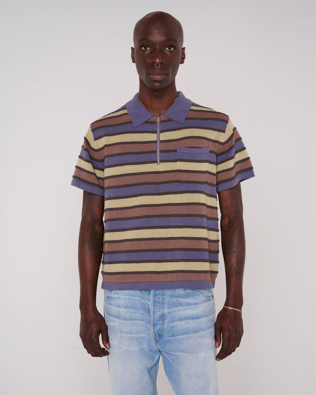 Lifted Stripe Half Zip Shirt, Blue Multi
