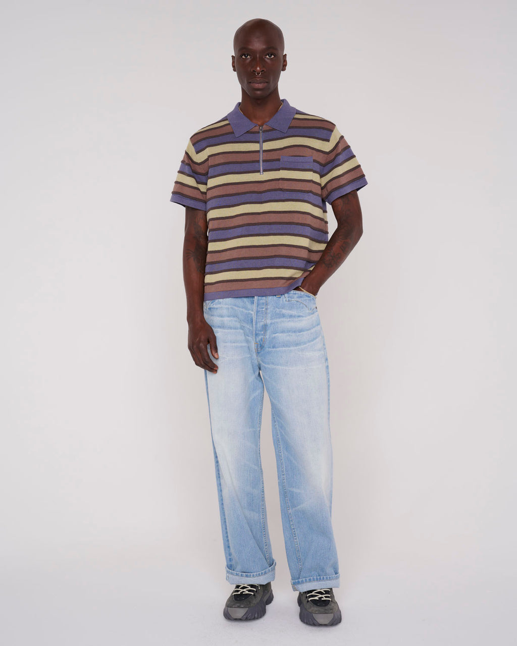 Lifted Stripe Half Zip Shirt, Blue Multi