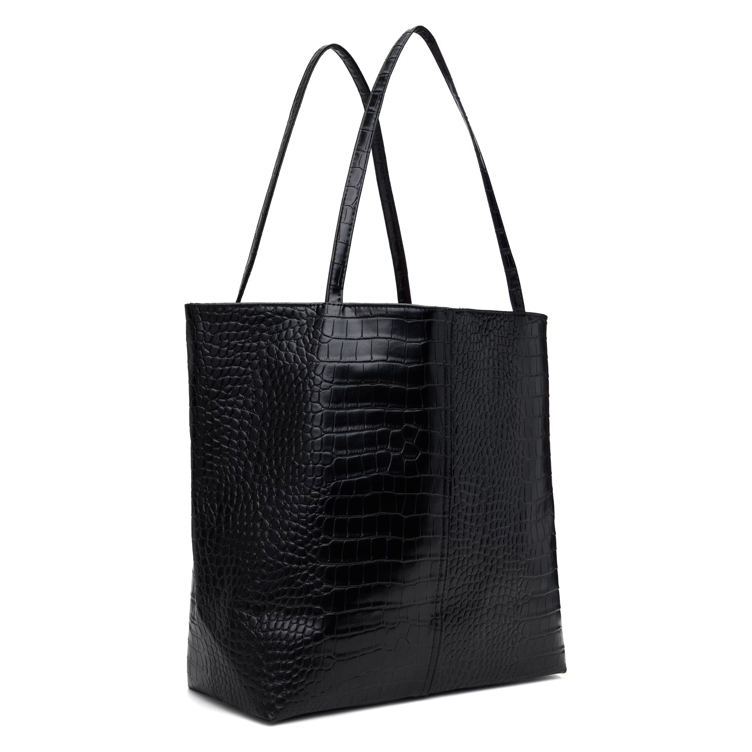 Metal Logo Stud Croc Tote Bag, Black