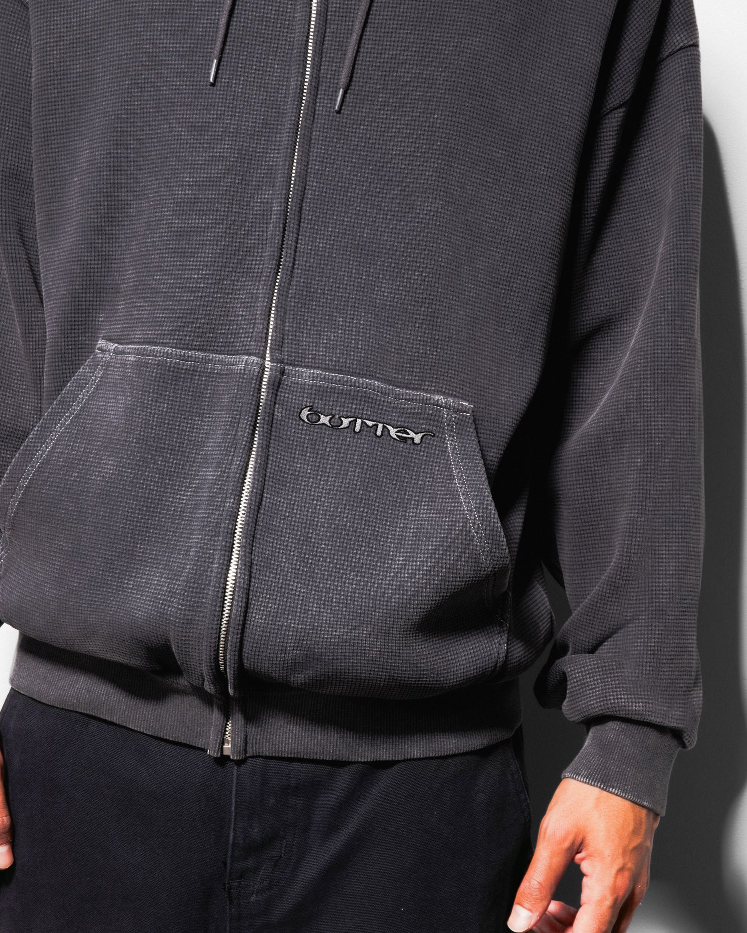 Waffle Zip-Thru Hood, Black Overdye