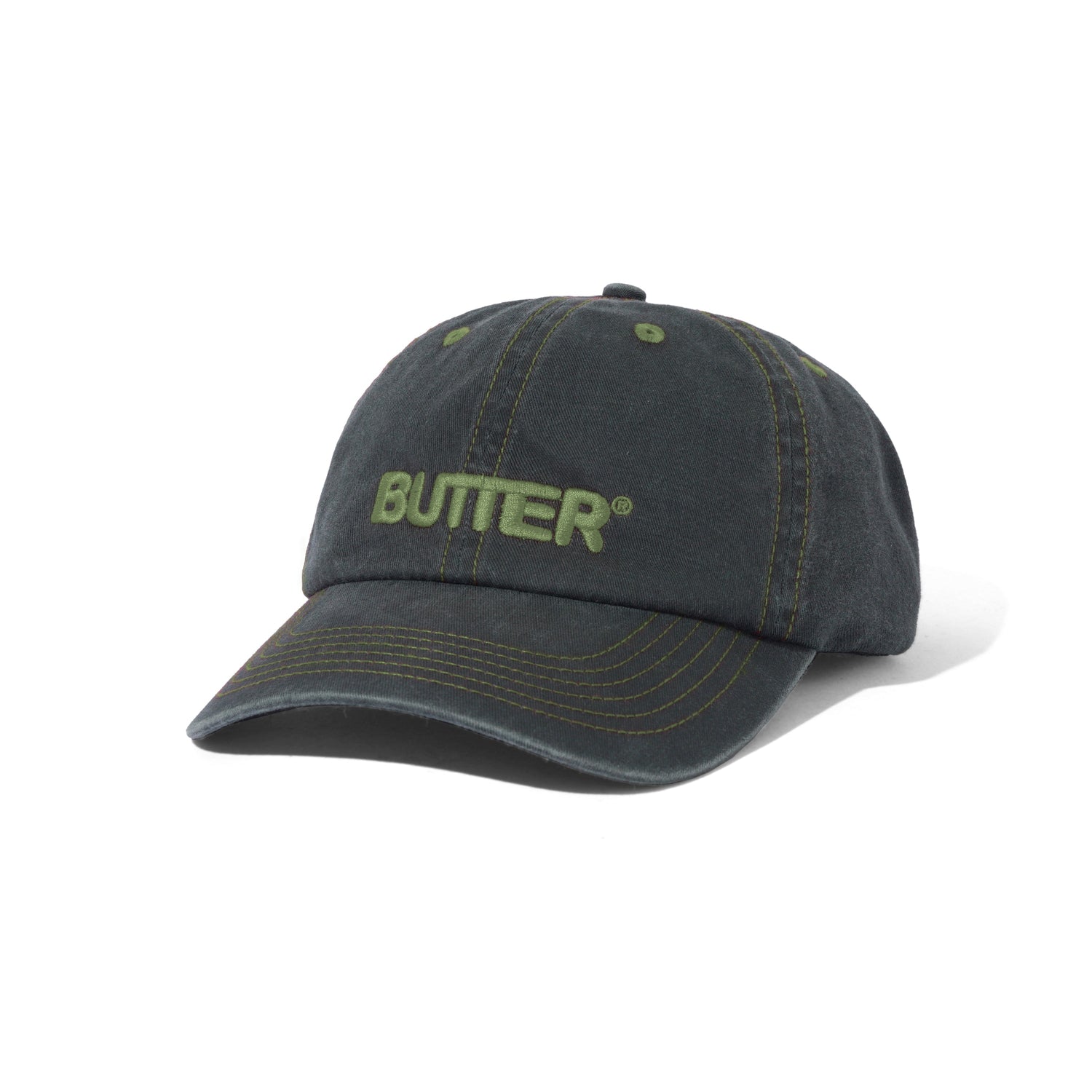 Rounded Logo 6 Panel Cap, Washed Black
