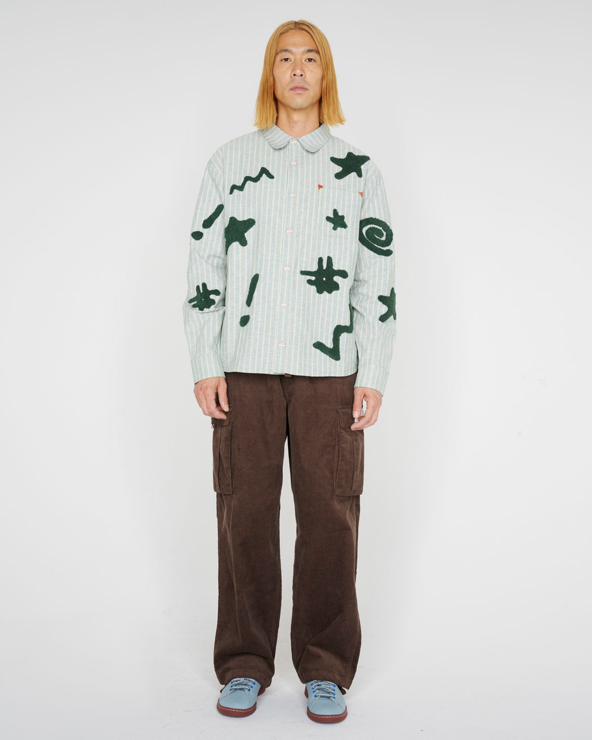 Striped Chenille Symbol Shirt, Green