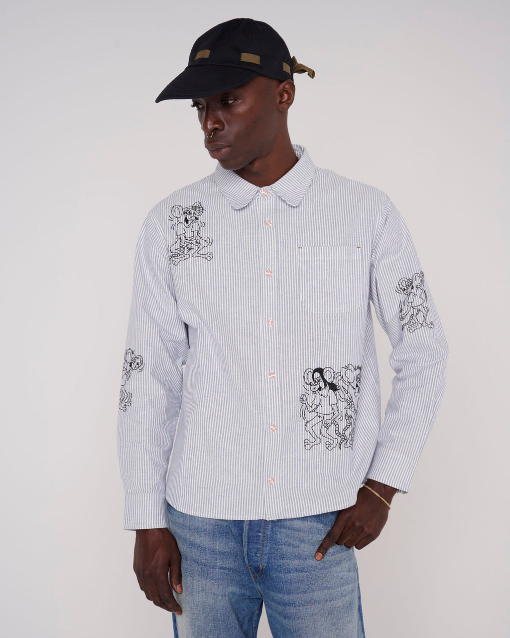 Striped Oxford Mouse Button Up Shirt, Blue