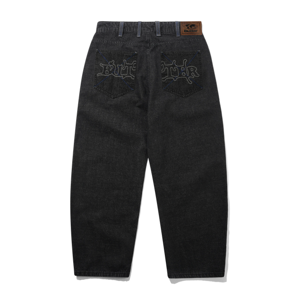 Butter Goods Serif Baggy Denim Jeans, Streaky Faded Black