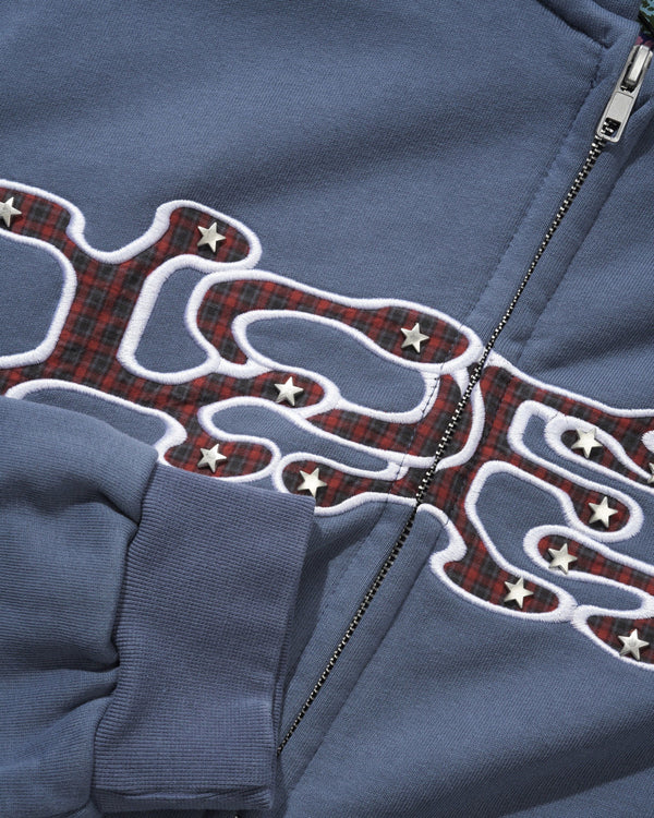 Lo-Fi Spill Applique Zip-Thru Hood, Washed Steel