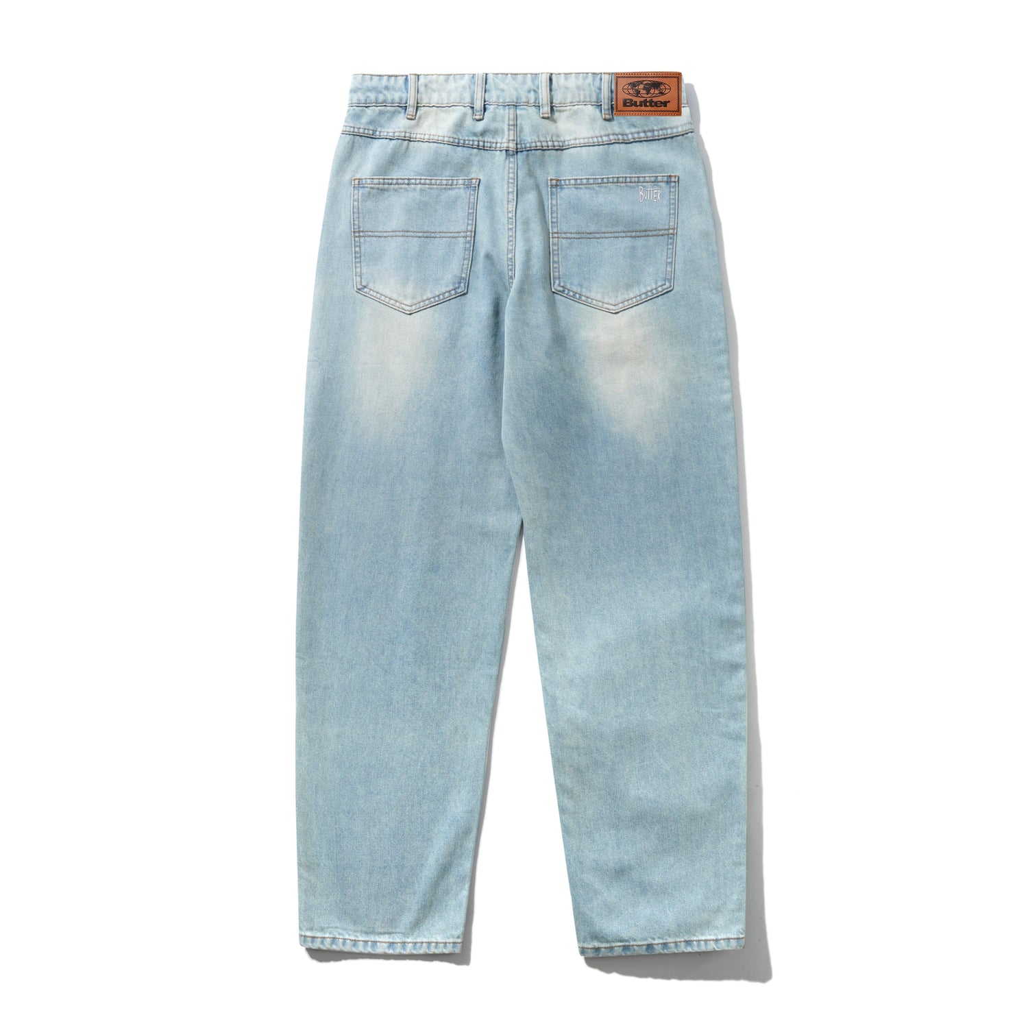 Straight Leg Denim Jeans, Distressed Light Blue