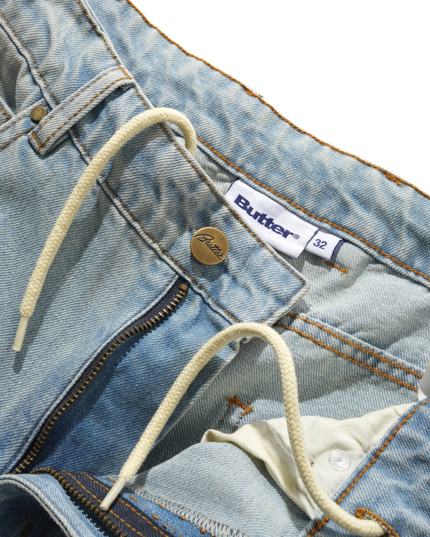 Straight Leg Denim Jeans, Distressed Light Blue