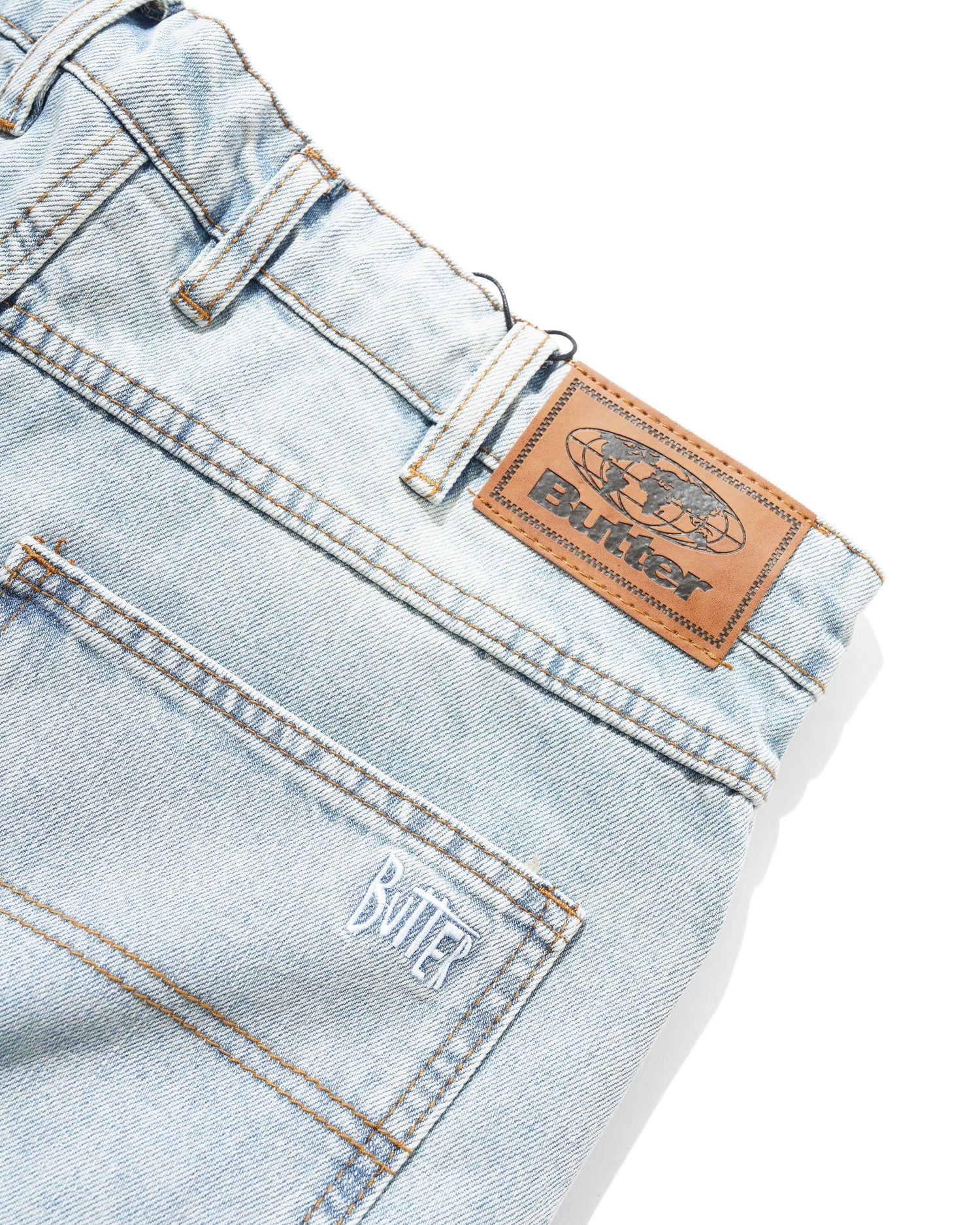 Straight Leg Denim Jeans, Distressed Light Blue