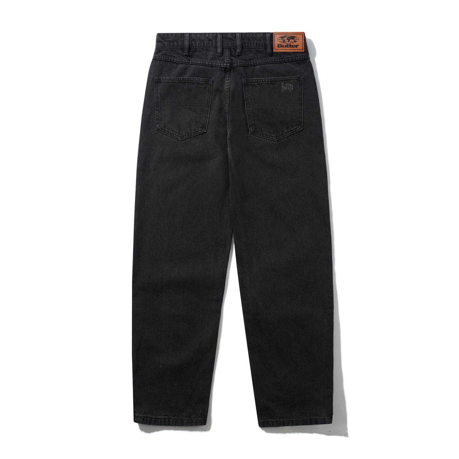 Straight Leg Denim Jeans, Washed Black