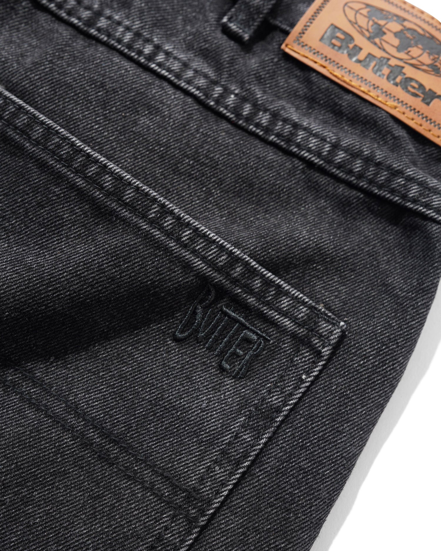 Straight Leg Denim Jeans, Washed Black