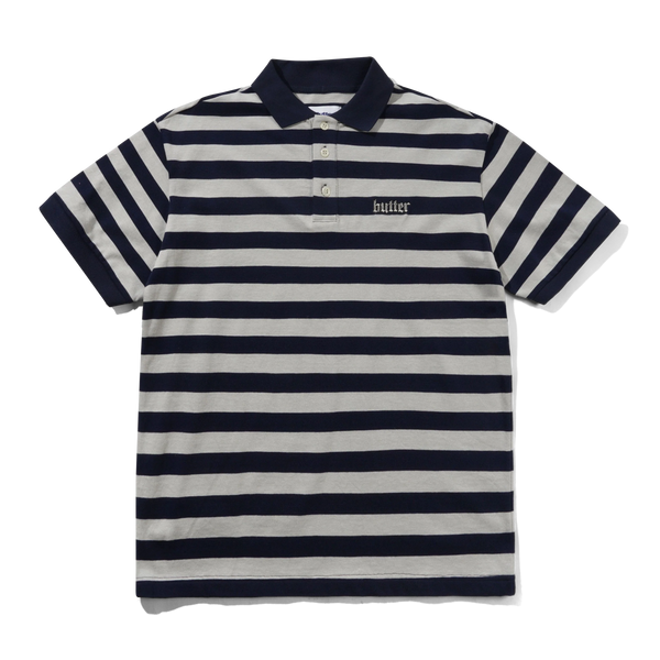 Butter Goods Striped Polo Shirt, Navy / Grey