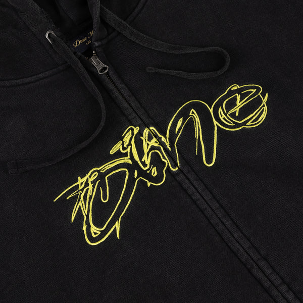 Dime Distressed Terry Zip Hoodie, Acid Black