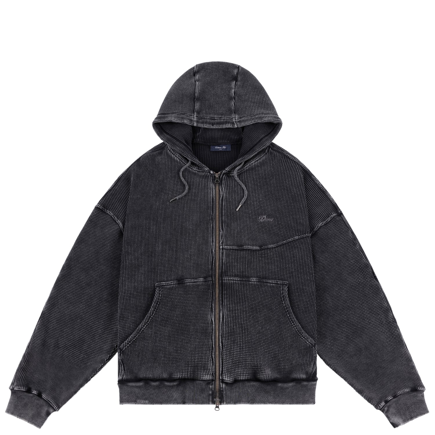 Premium Waffle Zip Hoodie, Faded Black