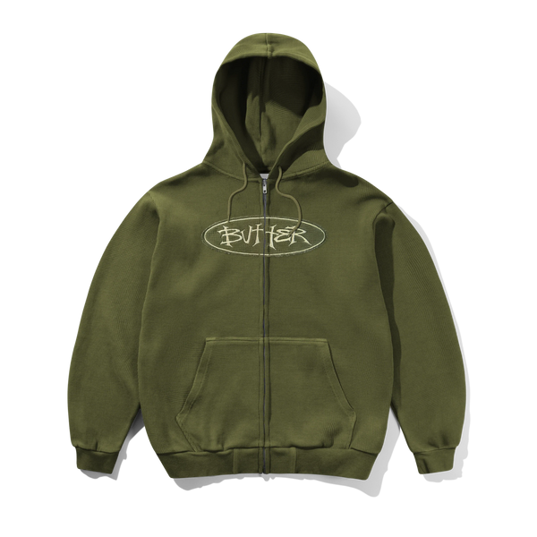 Butter Goods Tide Waffle Zip-Thru Hood, Washed Army